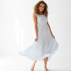 Baby Kids Bamboo Pajamas — Blue Gingham Mama Dress — Image 1
