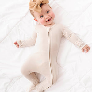 Baby Kids Bamboo Pajamas — Plum Pickin’ + Knitted Elephant Lovey Essential Bundle — Image 2