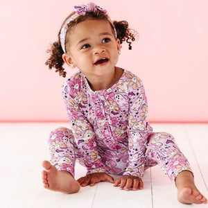 Baby Kids Bamboo Pajamas — Let's BOOgie Ruffle Romper — Image 1