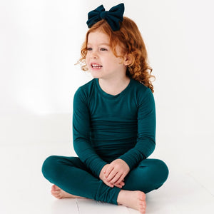 Baby Kids Bamboo Pajamas — Deep Teal Two-Piece Pajama Set — Image 1
