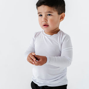 Baby Kids Bamboo Pajamas — White Long Sleeve Shirt - Fitted — Image 1