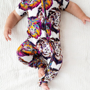 Baby Kids Bamboo Pajamas — I Ain't Lion Zip Romper - Short Sleeves — Image 1