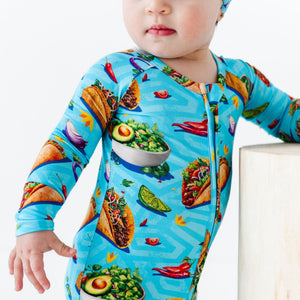 Baby Kids Bamboo Pajamas — Let's Taco-Bout It Convertible Romper — Image 1