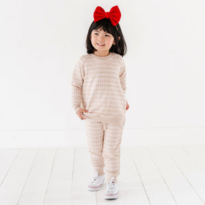 Baby Kids Bamboo Pajamas — Tan Argyle Jogger Set — Image 1
