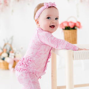 Baby Kids Bamboo Pajamas — Whispering Roses Convertible Ruffle Romper — Image 1