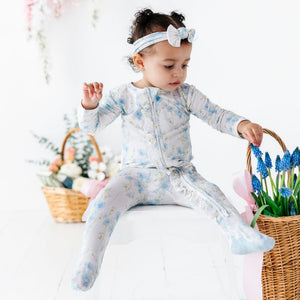 Baby Kids Bamboo Pajamas — Forget Me Not Ruffle Footie — Image 1