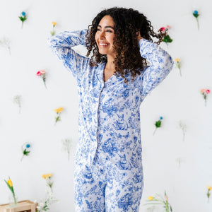 Baby Kids Bamboo Pajamas — Hoppy You're Hare Women's Collar Shirt & Pants Set — Image 1