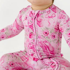 Baby Kids Bamboo Pajamas — Ballet Blooms Ruffle Footie — Image 1