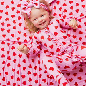 Baby Kids Bamboo Pajamas — All Heart Eyes Ruffled Minky Blanket — Image 1