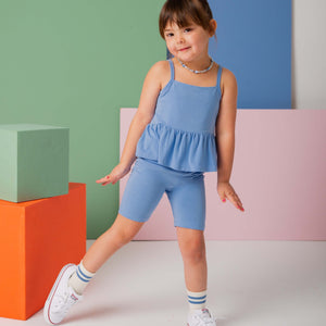Baby Kids Bamboo Pajamas — Popsicle Blue Sleeveless Top and Biker Shorts Set — Image 1
