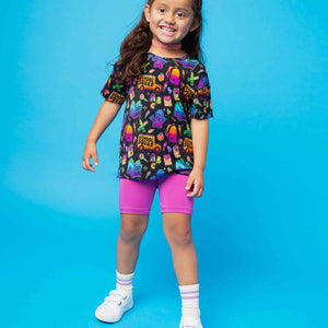Baby Kids Bamboo Pajamas — A+ Attitude Girls Oversized T-Shirt & Biker Shorts Set — Image 1