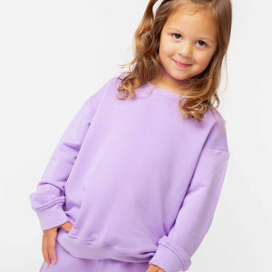 Baby Kids Bamboo Pajamas — Purple Doodles Crew Neck Sweatshirt — Image 1