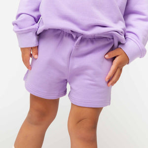 Baby Kids Bamboo Pajamas — Purple Doodles Girls Shorts — Image 1