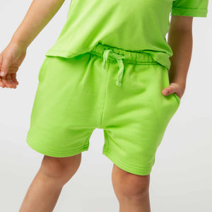 Baby Kids Bamboo Pajamas — Recess Green Pull-On Shorts — Image 1