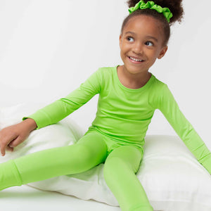 Baby Kids Bamboo Pajamas — Recess Green Long Sleeve Pajama Set — Image 1