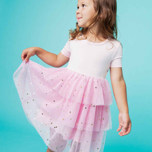 Baby Kids Bamboo Pajamas — Pink Twinkle Tulle Dress & Shorts Set — Image 1