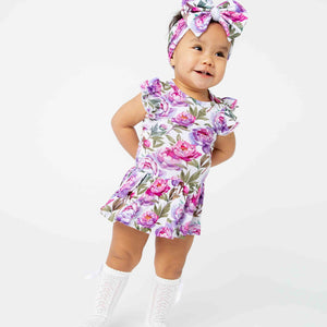 Baby Kids Bamboo Pajamas — Blooming Peotential Cap Sleeve Ruffle Dress — Image 1