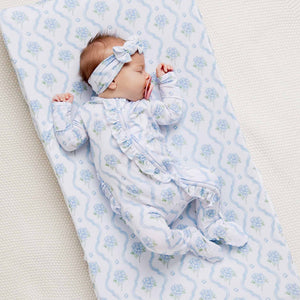 Baby Kids Bamboo Pajamas — Blue-tiful Bloom Changing Pad Cover — Image 1