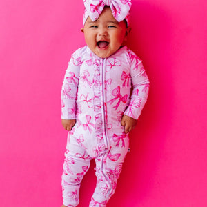Baby Kids Bamboo Pajamas — Blushing Bows Convertible Ruffle Romper — Image 1
