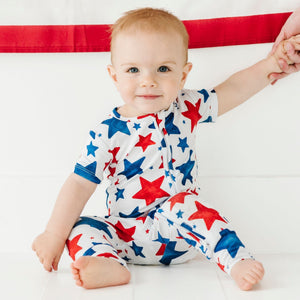 Baby Kids Bamboo Pajamas — Chill The Fourth Out Short Sleeve Romper — Image 1
