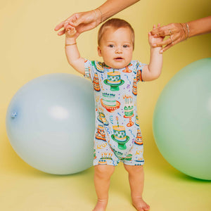 Baby Kids Bamboo Pajamas — Piece O'Cake Shortie Romper — Image 1