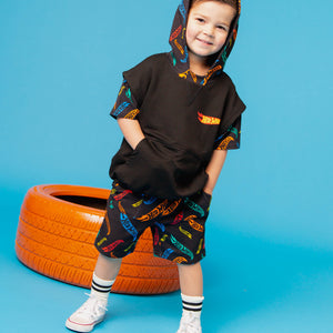 Baby Kids Bamboo Pajamas — Hot Wheels™ Prism Drift Hooded T-Shirt + Shorts Set — Image 1