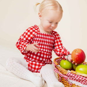 Baby Kids Bamboo Pajamas — Country Checked Smocked Bubble Romper — Image 1
