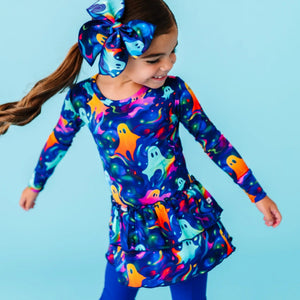 Baby Kids Bamboo Pajamas — Drop It Like It's Haunt Girls Top & Tights Set — Image 1