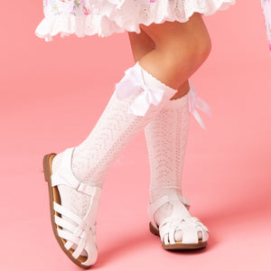 Baby Kids Bamboo Pajamas — White Bamboo Pointelle Bow Socks — Image 1