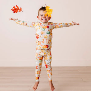 Baby Kids Bamboo Pajamas — Fall Or Nothing Two-Piece Pajama Set — Image 1