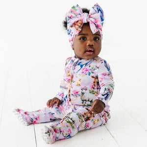 Baby Kids Bamboo Pajamas — Hay Girl, Hay Ruffle Footie — Image 1