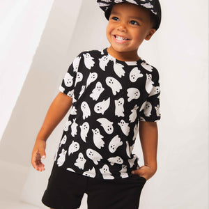 Baby Kids Bamboo Pajamas — Here Ghost Nothing Short Sleeve T-Shirt & Shorts Set — Image 1