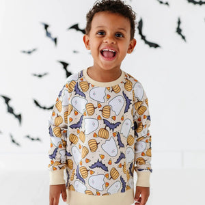 Baby Kids Bamboo Pajamas — Hide and Ghost Seek Crew Neck Sweatshirt — Image 1
