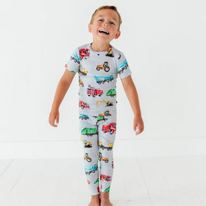 Baby Kids Bamboo Pajamas — Keep on Truckin’ Short Sleeve Two-Piece Pajama Set — Image 1