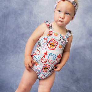 Baby Kids Bamboo Pajamas — Lil' Patch of America Bubble Romper — Image 1