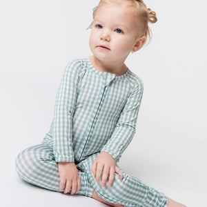 Baby Kids Bamboo Pajamas — Lucky Gingham Convertible Romper — Image 1