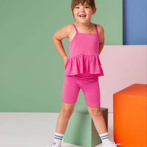 Baby Kids Bamboo Pajamas — Playful Pink Sleeveless Top and Biker Shorts Set — Image 1