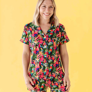 Baby Kids Bamboo Pajamas — Parrot-ise Found Women's Collar Shirt & Shorts Set — Image 1