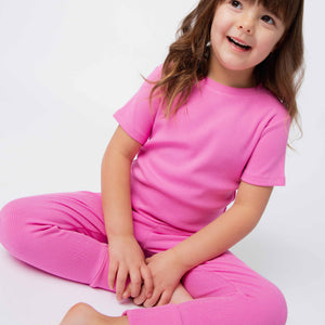 Baby Kids Bamboo Pajamas — Pinky Promise Ribbed Short Sleeve Pajama Set — Image 1