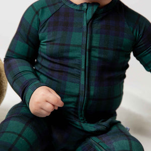 Baby Kids Bamboo Pajamas — Plaid Tidings Convertible Romper — Image 1
