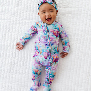 Baby Kids Bamboo Pajamas — Reaching New Kites Ruffle Footie — Image 1