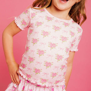 Baby Kids Bamboo Pajamas — Rosie Posie Pointelle Top — Image 1