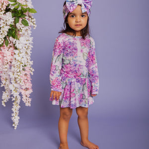 Baby Kids Bamboo Pajamas — You Had Me At Hydrangea Ruffle Dress - Long Sleeves — Image 1