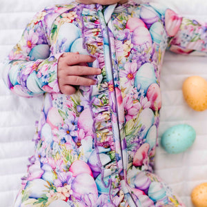 Baby Kids Bamboo Pajamas — So Eggstra Convertible Ruffle Romper — Image 1