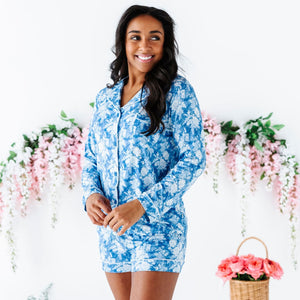 Baby Kids Bamboo Pajamas — Southern Rose Women's Collar Shirt & Shorts Set — Image 1