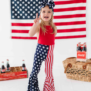 Baby Kids Bamboo Pajamas — Stars & Stripes Overall Backless Romper - DO NOT UNDRAFT — Image 8