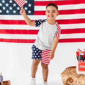 Baby Kids Bamboo Pajamas — Stars & Stripes Short Sleeve T-shirt and Shorts Set — Image 1