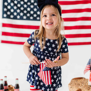 Baby Kids Bamboo Pajamas — Stars & Stripes Short Sleeve Top & Shorts Set — Image 1