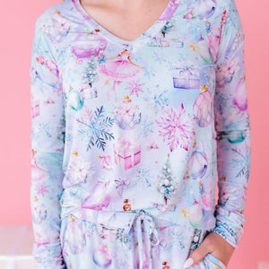 Baby Kids Bamboo Pajamas — Sugar Plum Dreams Women's Long Sleeve V-Neck Shirt — Image 1