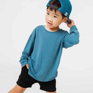 Baby Kids Bamboo Pajamas — Teal It Like It Is Long Sleeve Shirt — Image 1